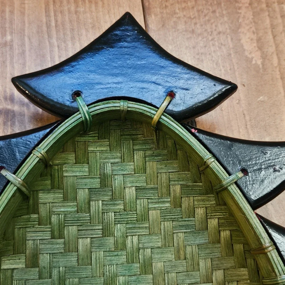 Vintage Pier 1 Christmas Tree Woven Bamboo Tray Basket Wood‎ Holiday Decor 16